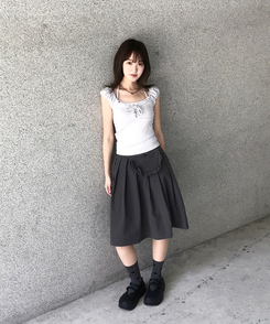 【ミニバッグ ベルト付き】フレアナイロンロングスカート CHARCOAL