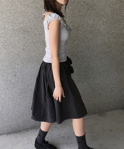 【ミニバッグ ベルト付き】フレアナイロンロングスカート CHARCOAL