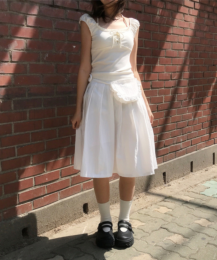 【ミニバッグ ベルト付き】フレアナイロンロングスカート IVORY