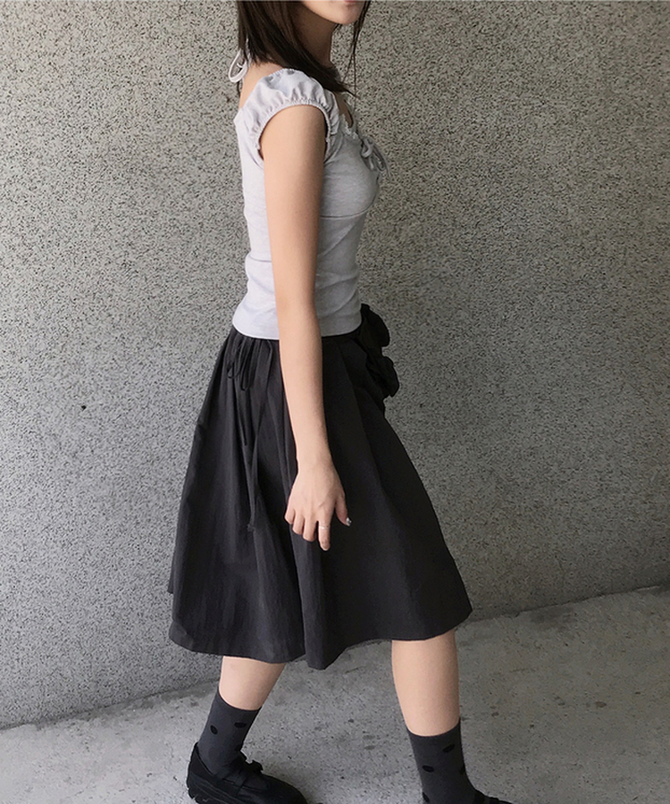 【ミニバッグ ベルト付き】フレアナイロンロングスカート CHARCOAL