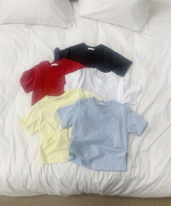 半袖Tシャツ フラワーラウンドセミクロップ半袖Tシャツ(5color)