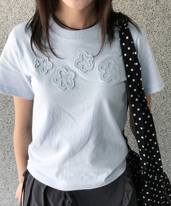 半袖Tシャツ フラワーラウンドセミクロップ半袖Tシャツ(5color) SKY BLUE