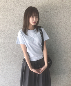 半袖Tシャツ フラワーラウンドセミクロップ半袖Tシャツ(5color) SKY BLUE