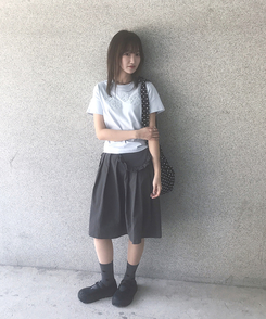 半袖Tシャツ フラワーラウンドセミクロップ半袖Tシャツ(5color) SKY BLUE