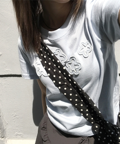 半袖Tシャツ フラワーラウンドセミクロップ半袖Tシャツ(5color) SKY BLUE