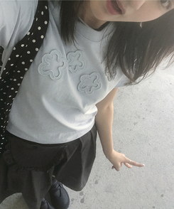 半袖Tシャツ フラワーラウンドセミクロップ半袖Tシャツ(5color) SKY BLUE