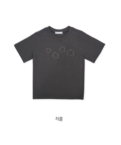 半袖Tシャツ フラワーラウンドセミクロップ半袖Tシャツ(5color)