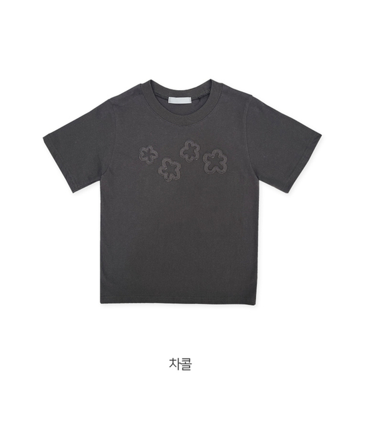 フラワーラウンドセミクロップ半袖Tシャツ(5color)