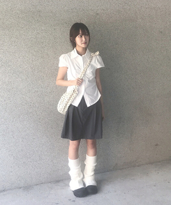 シャーリングセミクロップブラウス(5color) WHITE