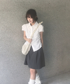 シャーリングセミクロップブラウス(5color) WHITE