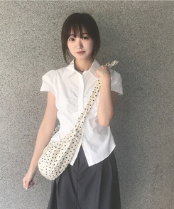 シャーリングセミクロップブラウス(5color) WHITE