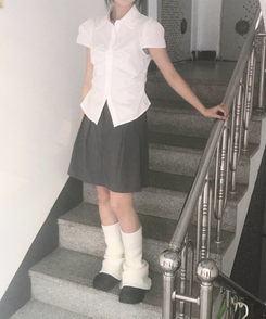 シャーリングセミクロップブラウス(5color) WHITE