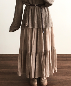 ミディ/ロングスカート 【ベルト付き】シフォンティアードバンディングロングスカート BEIGE