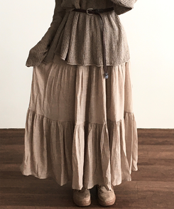 ミディ/ロングスカート 【ベルト付き】シフォンティアードバンディングロングスカート BEIGE