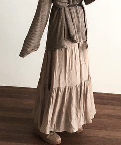 ミディ/ロングスカート 【ベルト付き】シフォンティアードバンディングロングスカート BEIGE