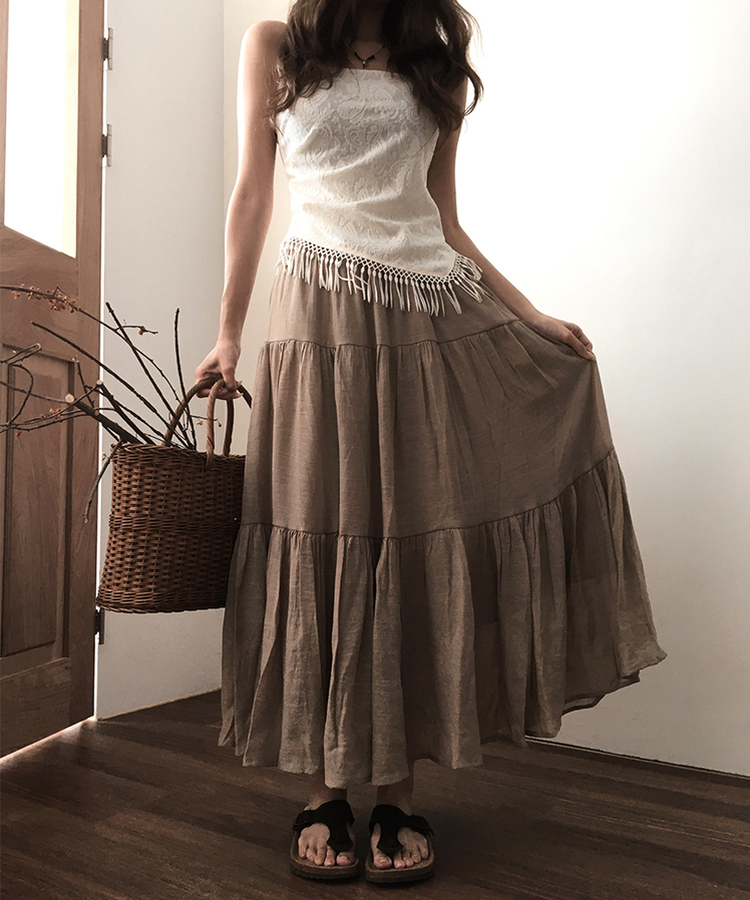 【ベルト付き】シフォンティアードバンディングロングスカート BEIGE