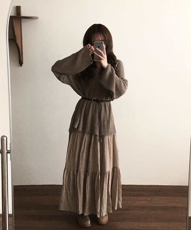 【ベルト付き】シフォンティアードバンディングロングスカート BEIGE