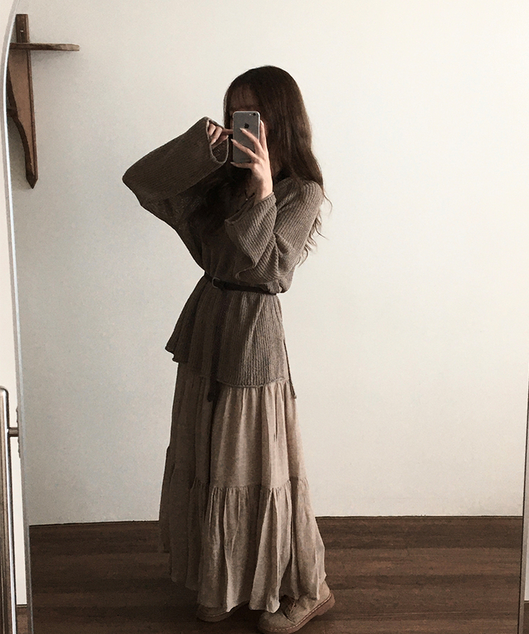 【ベルト付き】シフォンティアードバンディングロングスカート BEIGE