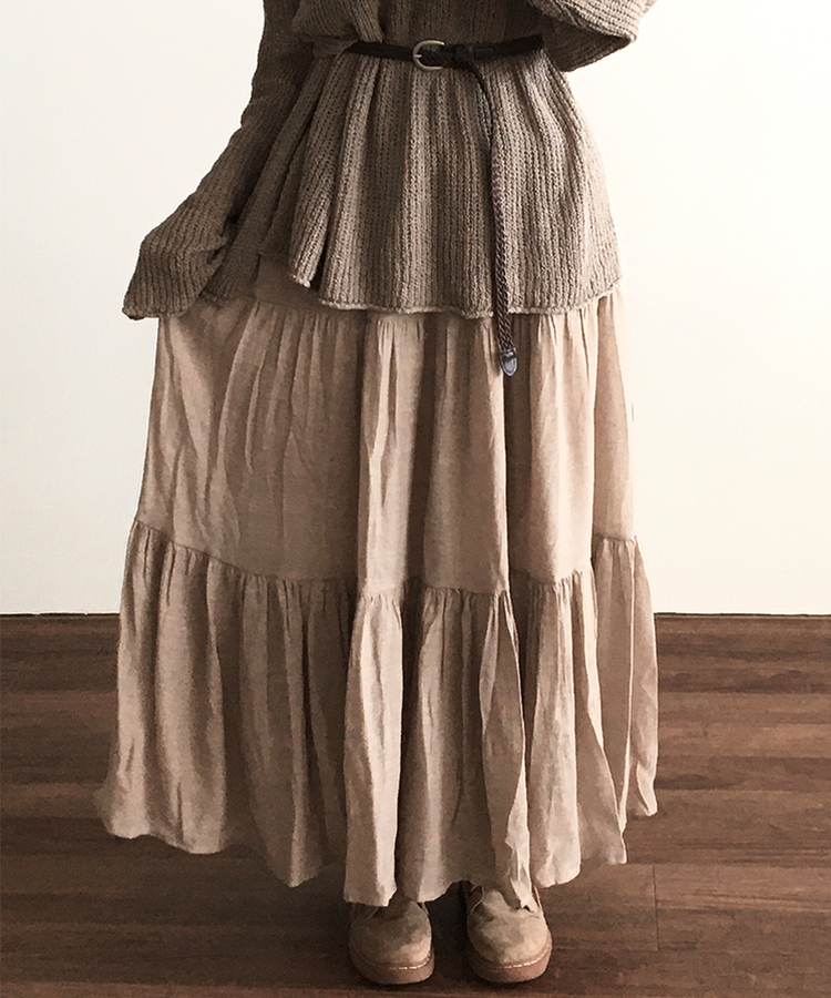 【ベルト付き】シフォンティアードバンディングロングスカート BEIGE