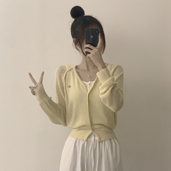 カーディガン ペンダントシースルーリネンカーディガン(6color) YELLOW