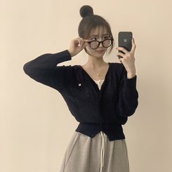 カーディガン ペンダントシースルーリネンカーディガン(6color) DARK BLUE