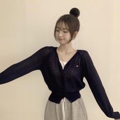 カーディガン ペンダントシースルーリネンカーディガン(6color) DARK BLUE