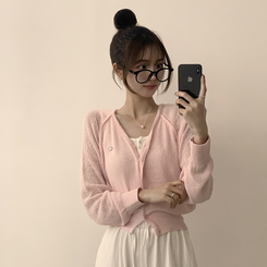 カーディガン ペンダントシースルーリネンカーディガン(6color) PINK
