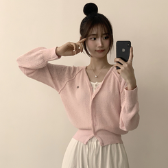 カーディガン ペンダントシースルーリネンカーディガン(6color) PINK
