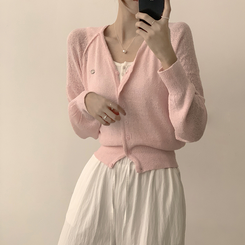 カーディガン ペンダントシースルーリネンカーディガン(6color) PINK