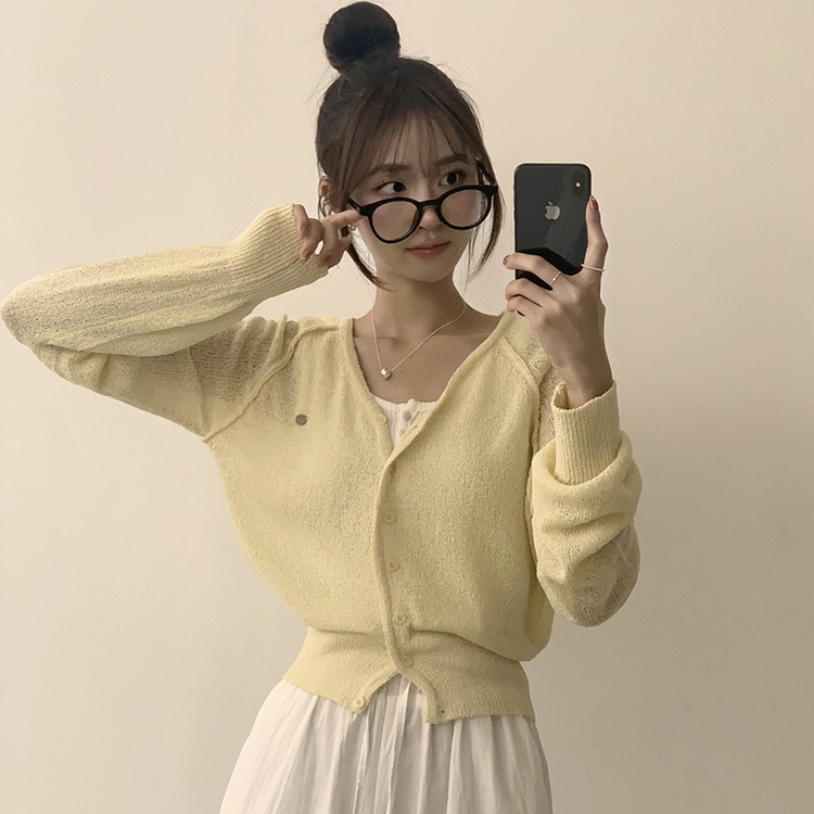 ペンダントシースルーリネンカーディガン(6color) YELLOW