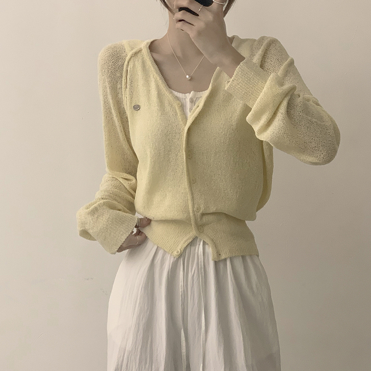 ペンダントシースルーリネンカーディガン(6color) YELLOW