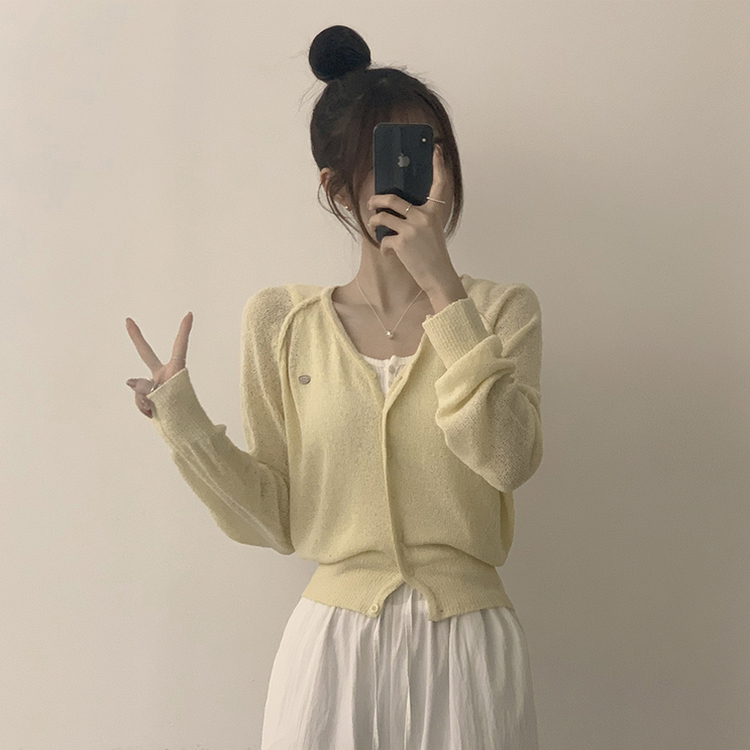 ペンダントシースルーリネンカーディガン(6color) YELLOW