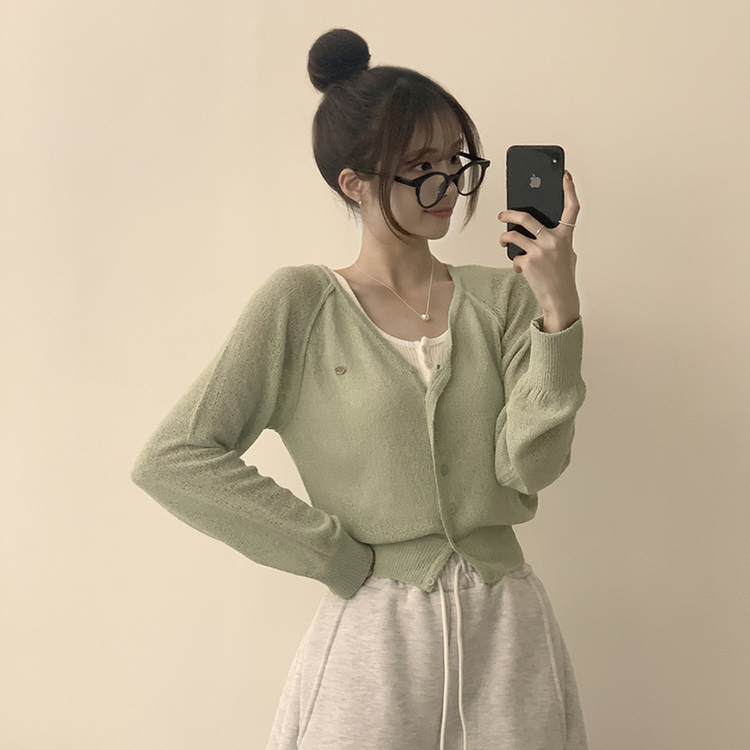 ペンダントシースルーリネンカーディガン(6color) MINT