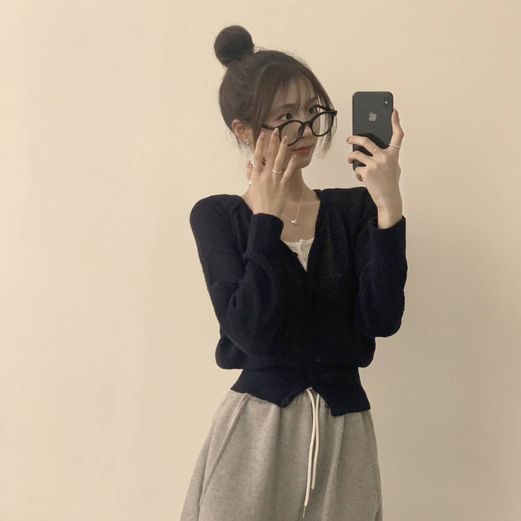 ペンダントシースルーリネンカーディガン(6color) DARK BLUE