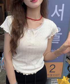 半袖Tシャツ フリルボタンTシャツ(5color) WHITE