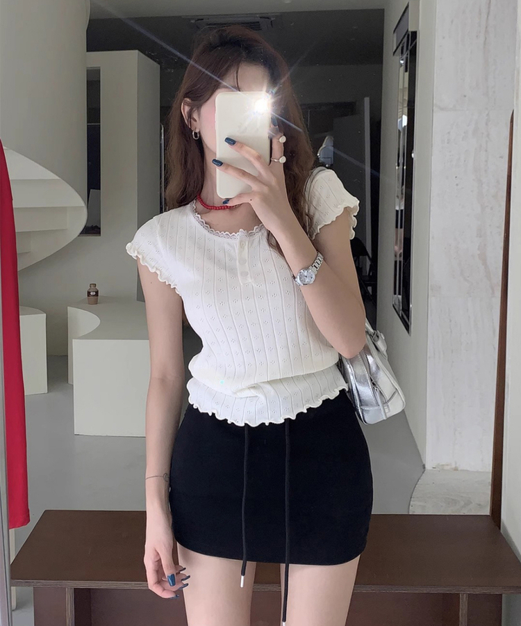 フリルボタンTシャツ(5color) WHITE