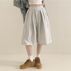 ショートパンツ ハイウエストピンタックトレーニンバミューダパンツ MELANGE WHITE