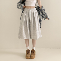 ショートパンツ ハイウエストピンタックトレーニンバミューダパンツ MELANGE WHITE