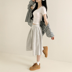 ショートパンツ ハイウエストピンタックトレーニンバミューダパンツ MELANGE WHITE
