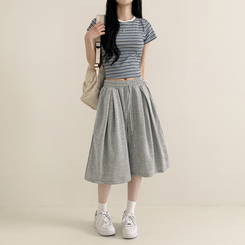 ショートパンツ ハイウエストピンタックトレーニンバミューダパンツ GREY