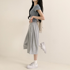 ショートパンツ ハイウエストピンタックトレーニンバミューダパンツ GREY