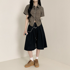 ショートパンツ ハイウエストピンタックトレーニンバミューダパンツ BLACK