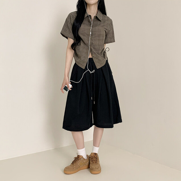 ハイウエストピンタックトレーニンバミューダパンツ BLACK