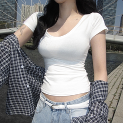 半袖Tシャツ スリムV/Uネック半袖Tシャツ WHITE