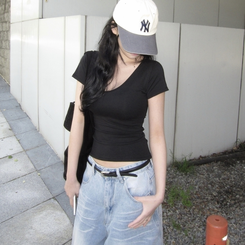 半袖Tシャツ スリムV/Uネック半袖Tシャツ BLACK