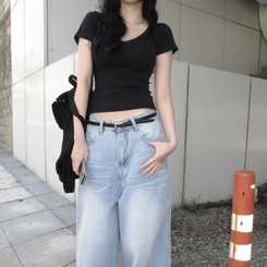 半袖Tシャツ スリムV/Uネック半袖Tシャツ BLACK