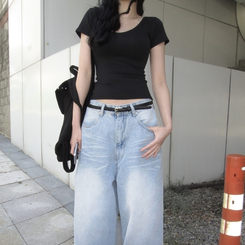 半袖Tシャツ スリムV/Uネック半袖Tシャツ BLACK