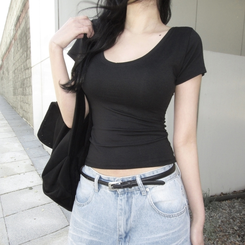 半袖Tシャツ スリムV/Uネック半袖Tシャツ BLACK