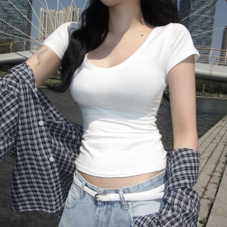 スリムV/Uネック半袖Tシャツ WHITE