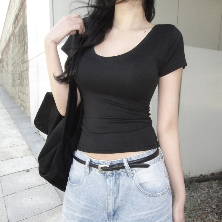 スリムV/Uネック半袖Tシャツ BLACK